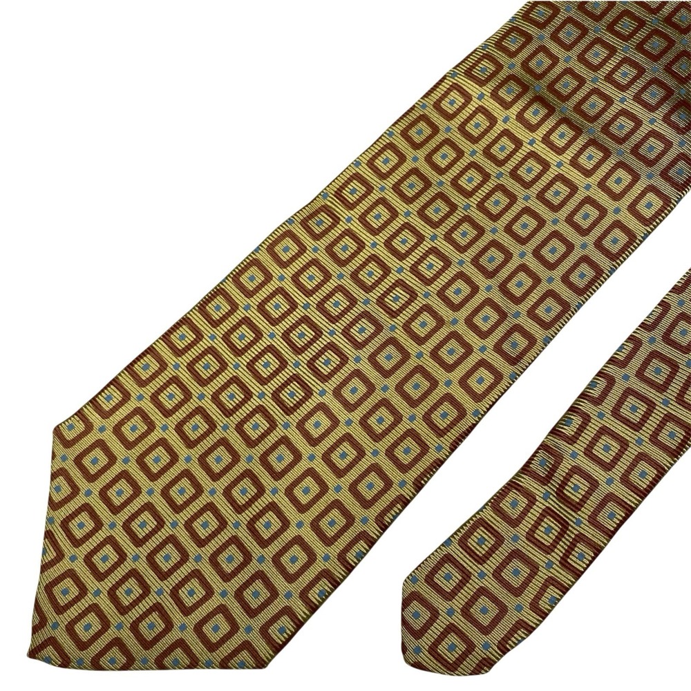 Oxxford Clothes Tie 61x4 LONG Geometric Gold Olive Rust Teal